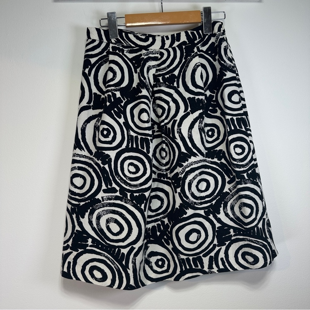 Clements Ribeiro Black White A Line Skirt Linen Blend Abstract Print Size 6